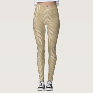 Leggings Elégant Métallurgique Brown Motif feuille - Nature