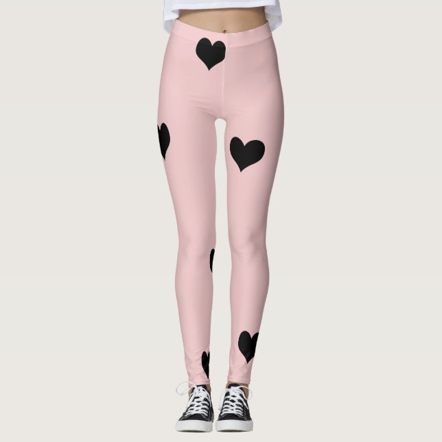 Leggings Élégant mignon noir et rougissant motif de coeur r (Devant)