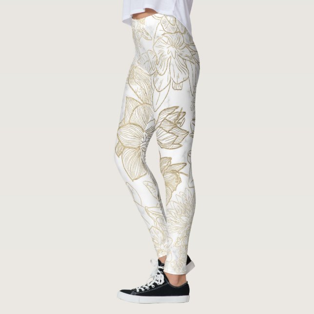 Leggings Elégant moderne blanc gris or marbre floral (Gauche)