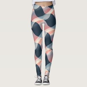 Leggings Élégant Motif 3D Wave en Turquoise, Rose et crème