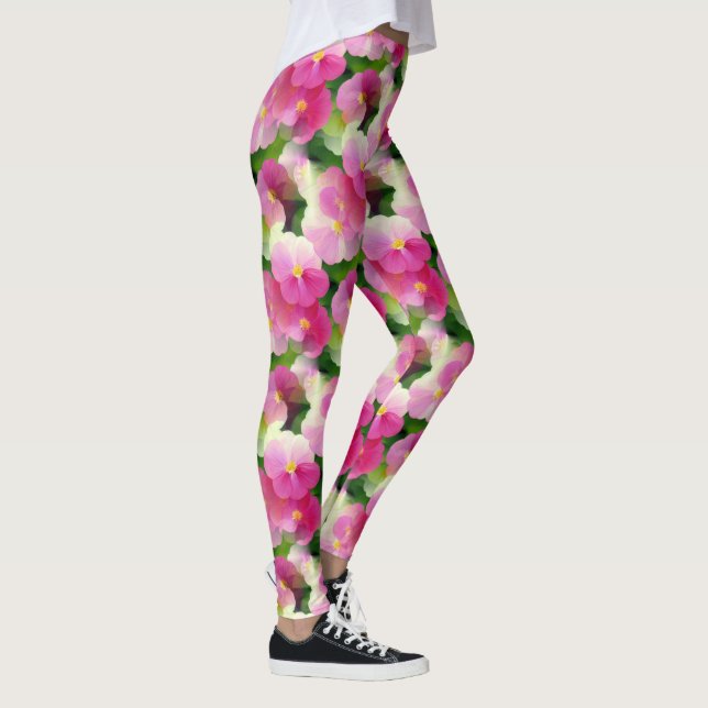 Leggings Élégant Motif à fleurs rose et blanc Impatiens (Droite)