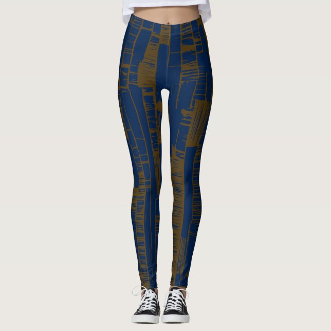 Leggings élégant motif abstrait bleu et marron (Devant)