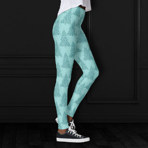Leggings Élégant Motif d'arbre Luxe Aqua Mint Christmas