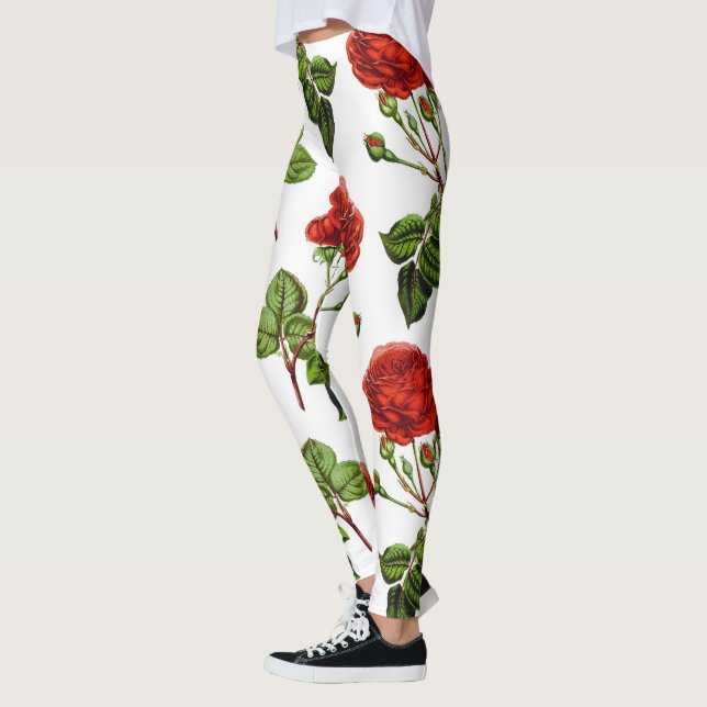 Leggings Élégant Motif de fleurs de roses rouges | (Gauche)