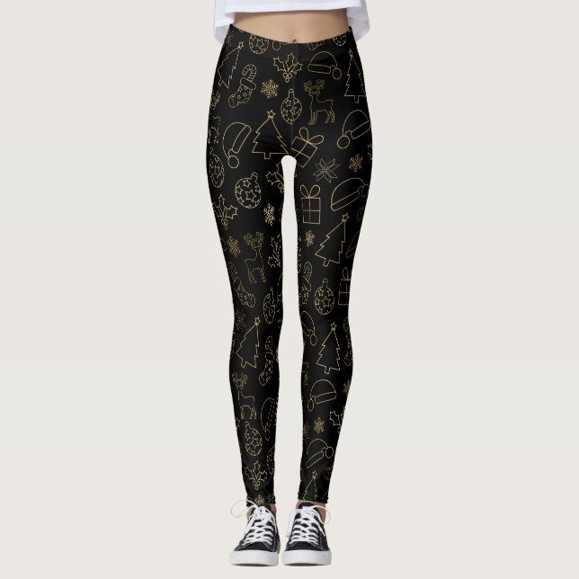 Leggings Élégant Motif de Noël Black and Gold Foil (Devant)