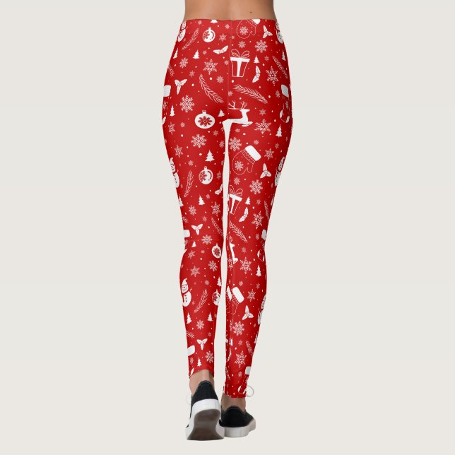 Leggings Élégant Motif de Noël rouge et blanc (Dos)