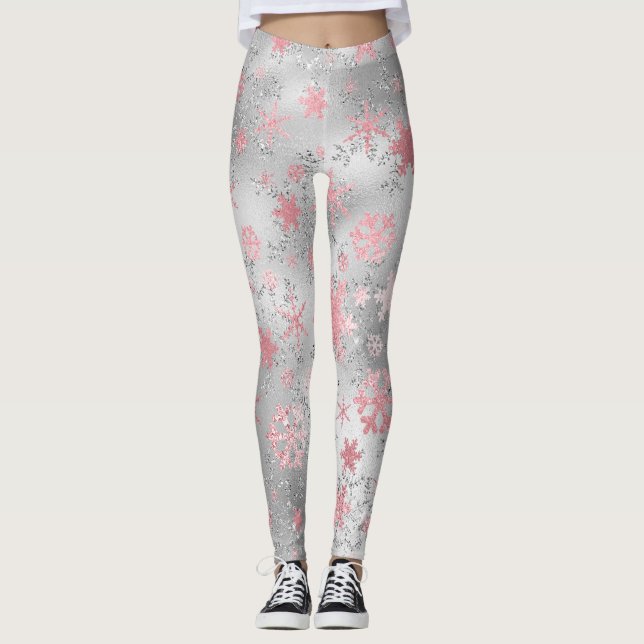 Leggings Élégant Motif de Noël vert rose (Devant)