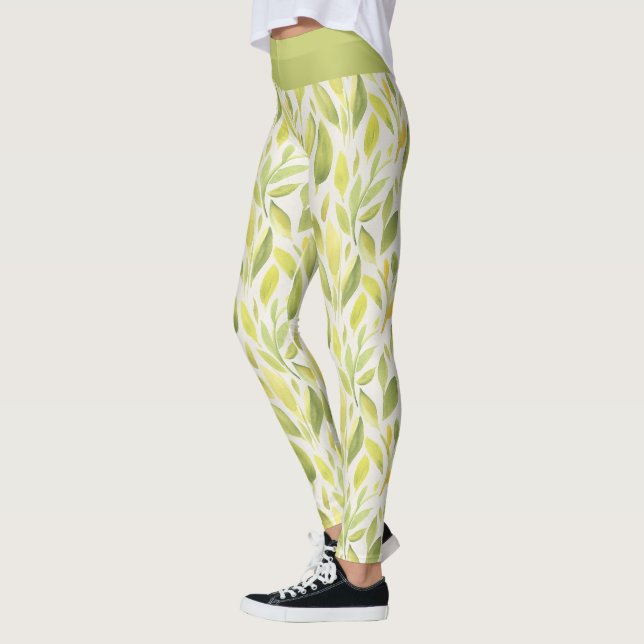 Leggings Élégant Motif Feuille vert clair (Gauche)