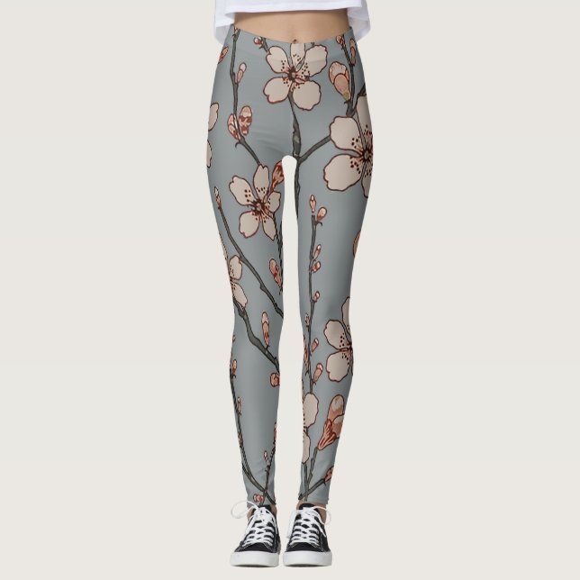 Leggings Élégant Motif Fleur rose Douce Fleur Fleur de Ceri (Devant)