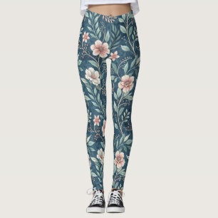 Leggings Élégant motif floral avec fleurs rose et crème