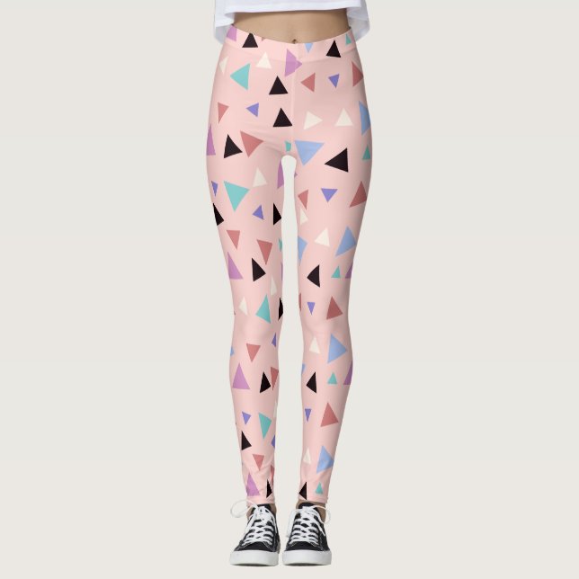 Leggings Elégant motif géométrique rose pourpre menthe noir (Devant)
