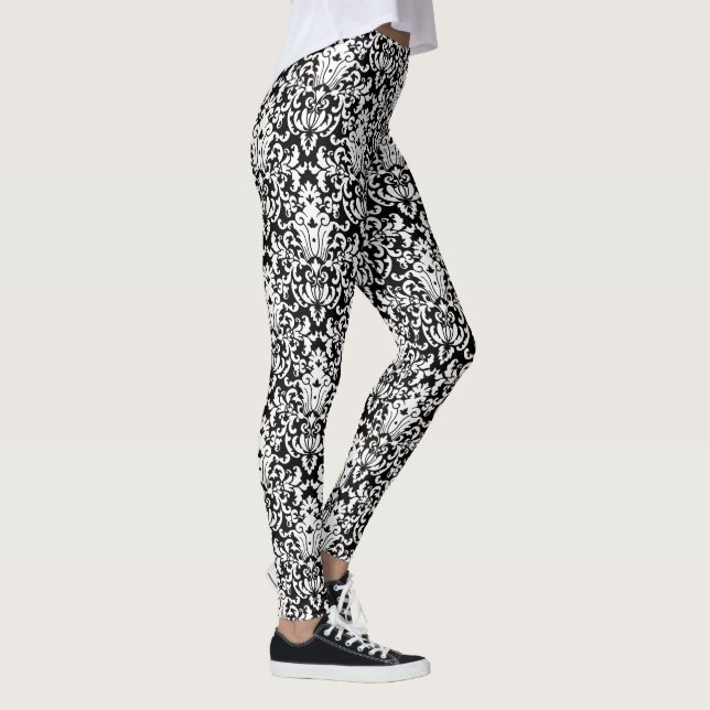 Leggings Élégant motif noir et blanc Damas (Droite)