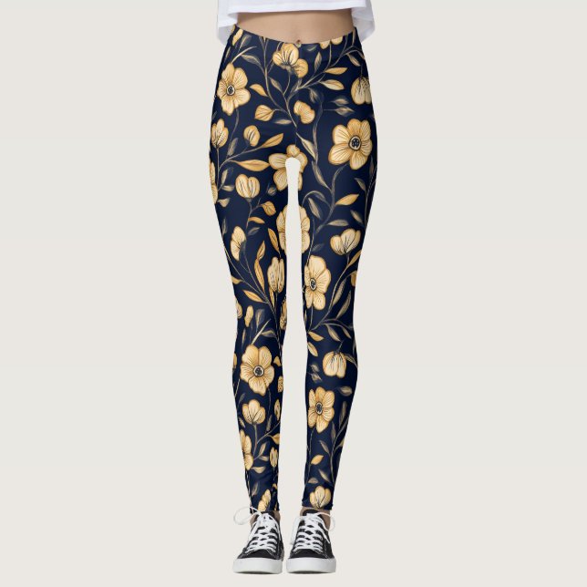 Leggings Élégant Motif or fleur (Devant)