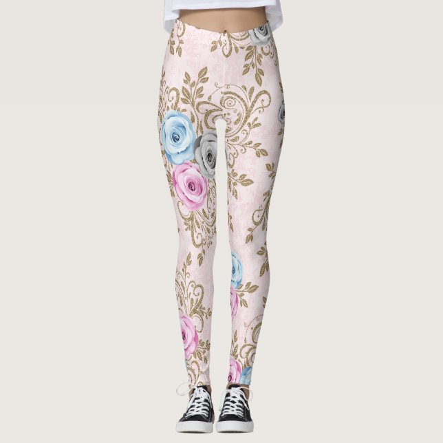 Leggings Élégant motif rose (Devant)