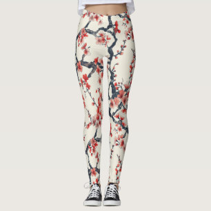 Leggings Élégant Motif sans couture en fleur de cerisier (1