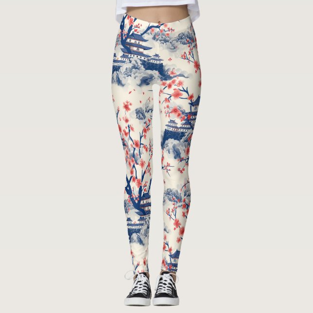 Leggings Élégant Motif sans couture en fleur de cerisier (1 (Devant)
