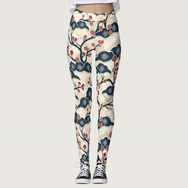 Leggings Élégant Motif sans couture en fleur de cerisier (2 (Devant)