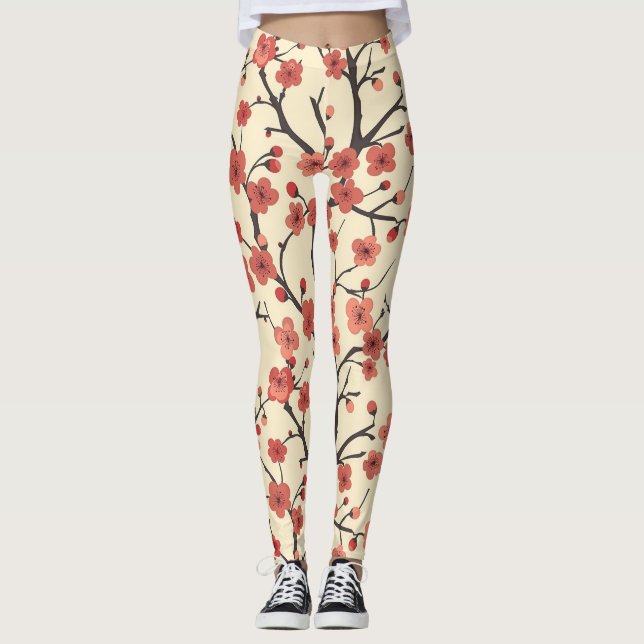Leggings Élégant Motif sans couture en fleur de cerisier (4 (Devant)