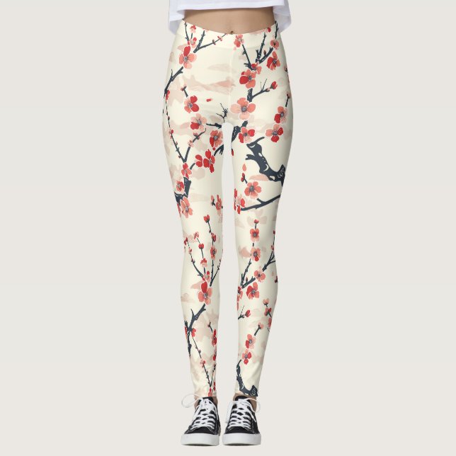 Leggings Élégant Motif sans couture en fleur de cerisier (5 (Devant)