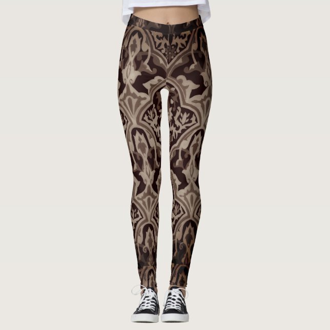 Leggings Élégant motif sépia Damask (Devant)