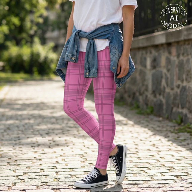 Leggings Élégant Motif Tartan rose (Créateur téléchargé)