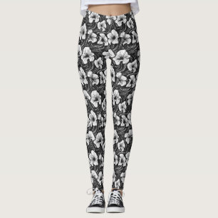 Leggings Élégant noir & blanc bio en forme de floral
