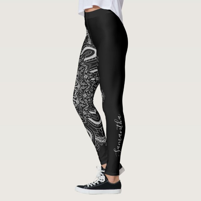 Leggings Elégant noir d'argent personnalisé (Gauche)