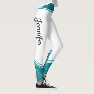 Leggings Elégant nom blanc blanc et bleu turquoise