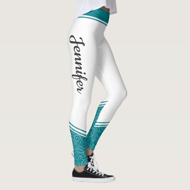 Leggings Elégant nom blanc blanc et bleu turquoise (Droite)