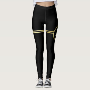 Leggings Élégant or Monogramme personnalisé sur noir