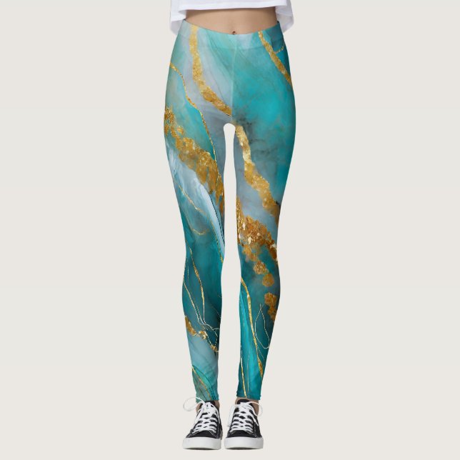 Leggings Élégant or Turquoise marbleisé (Devant)