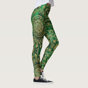 Leggings Élégant or vert Mandala Floral