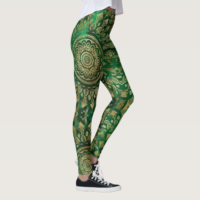 Leggings Élégant or vert Mandala Floral (Droite)