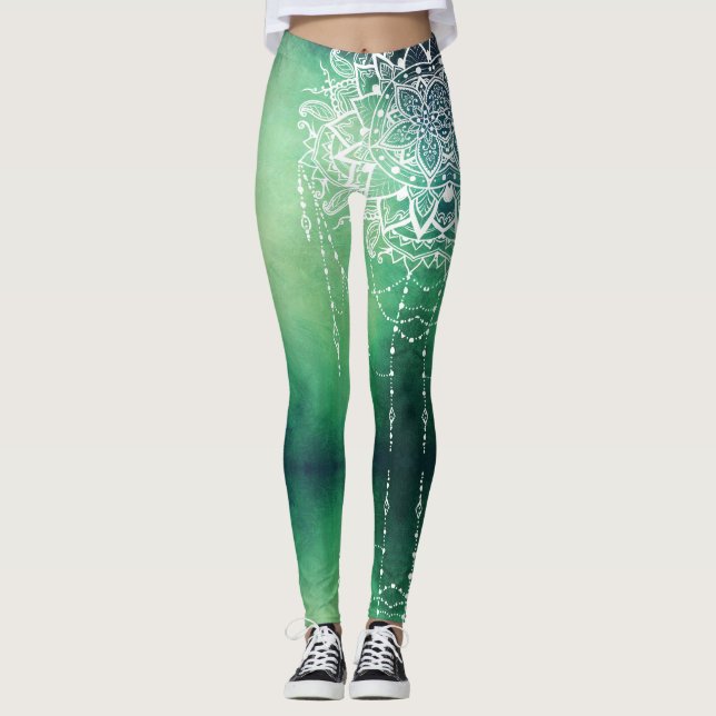 Leggings Elégant Ornate Zen Mandala Rosette Tons verts (Devant)