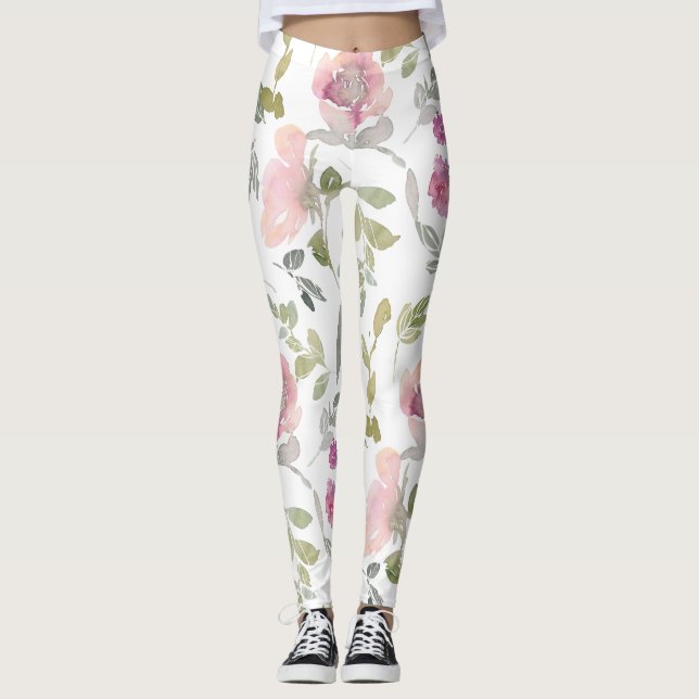 Leggings Élégant Pantalon Floral Yoga, Botanique Haut Taill (Devant)
