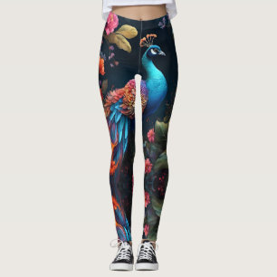 Leggings Elégant paon bleu dans Jardin coloré
