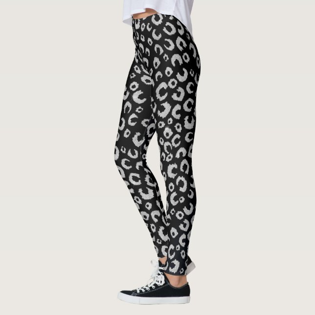 Leggings Élégant Parties scintillant d'argent noir Motif lé (Gauche)