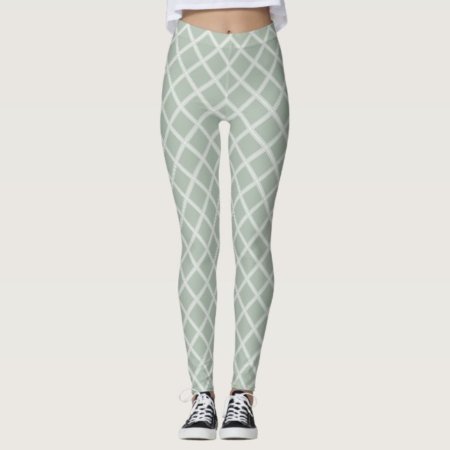 Leggings Elégant Pastel Couleur Moderne Vert Blanc Modèle (Devant)