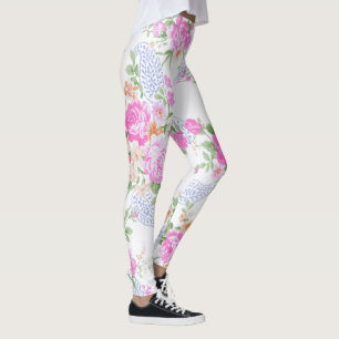 Leggings Elegant Pink Roses Watercolor Floral Pattern  
