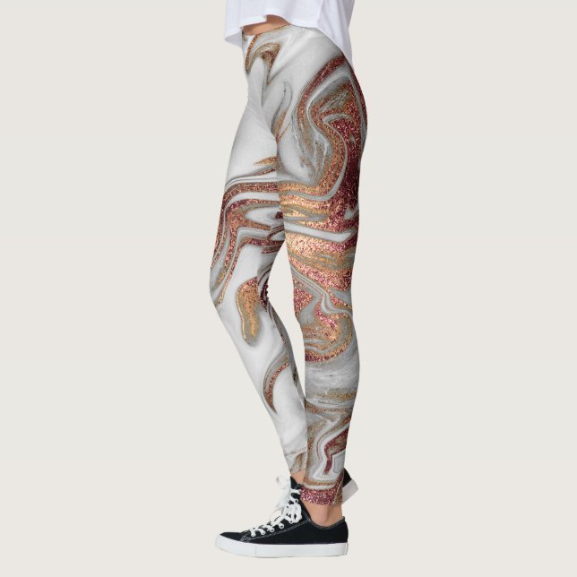 Leggings Elégant rose en cuivre moderne or blanc marbre (Gauche)