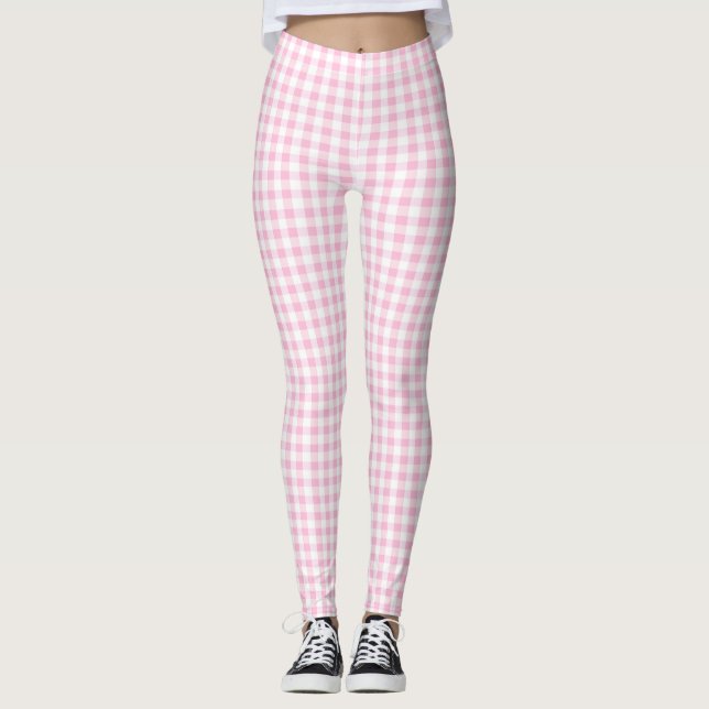 Leggings Élégant rose et blanc En vichy Motif (Devant)