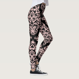 Leggings Élégant rose et noir Damas