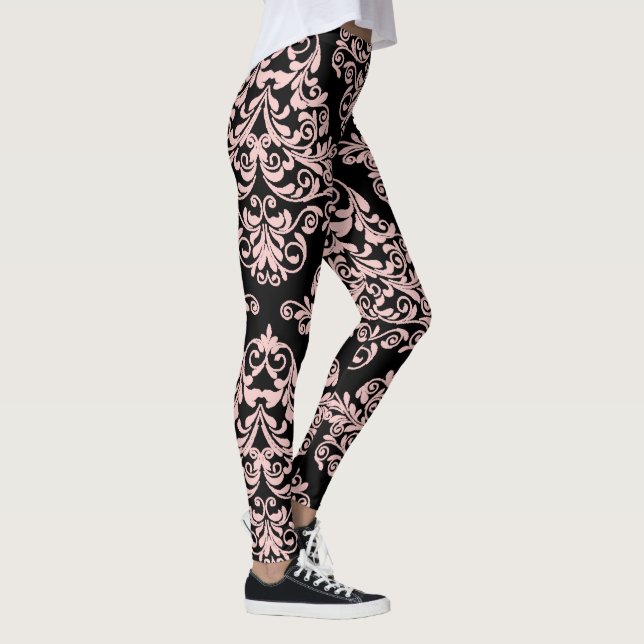 Leggings Élégant rose et noir Damas (Droite)