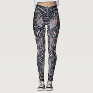Leggings Elégant Rose Gold Mandala Gray Nebula Design