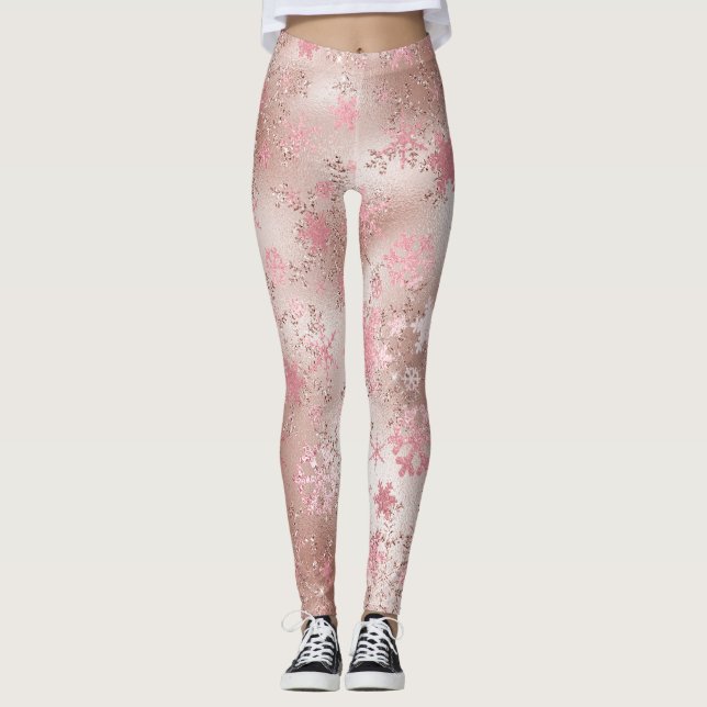 Leggings Élégant rose or Noël Snowflake Motif (Devant)
