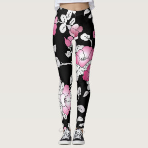 Leggings Élégant rose rose blanc noir floral