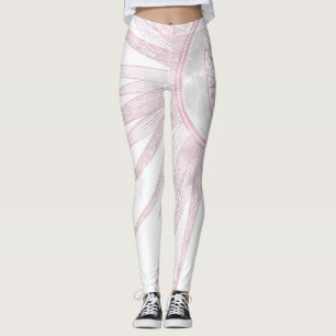 Leggings Elégant rose Sun Moon Doodle Mandala White Design