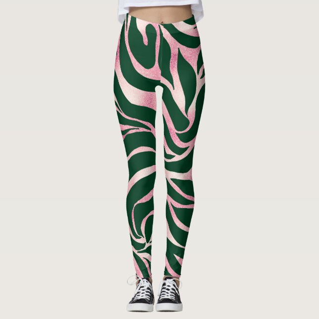Leggings Elégant Rose vert Parties scintillant or Zebra (Devant)