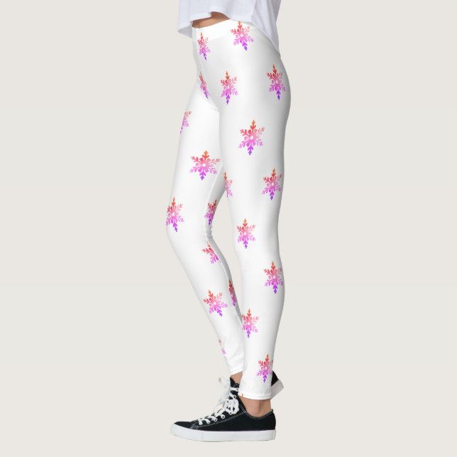 Leggings Élégant Snowflakes rose et blanc Noël (Gauche)