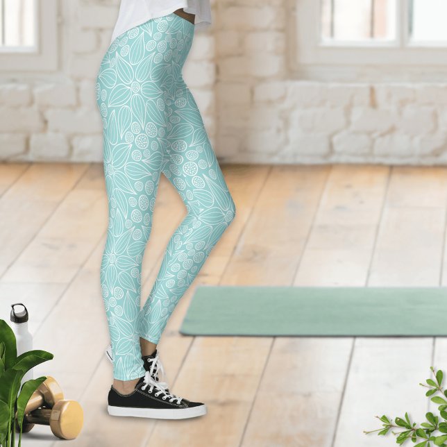 Leggings Elégant Turquoise Aqua Mint Vert Floral (Créateur téléchargé)